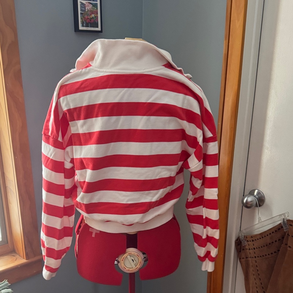 JoyLab Women's Red and White Striped Zip-Up Sweater - Picture 4 of 4